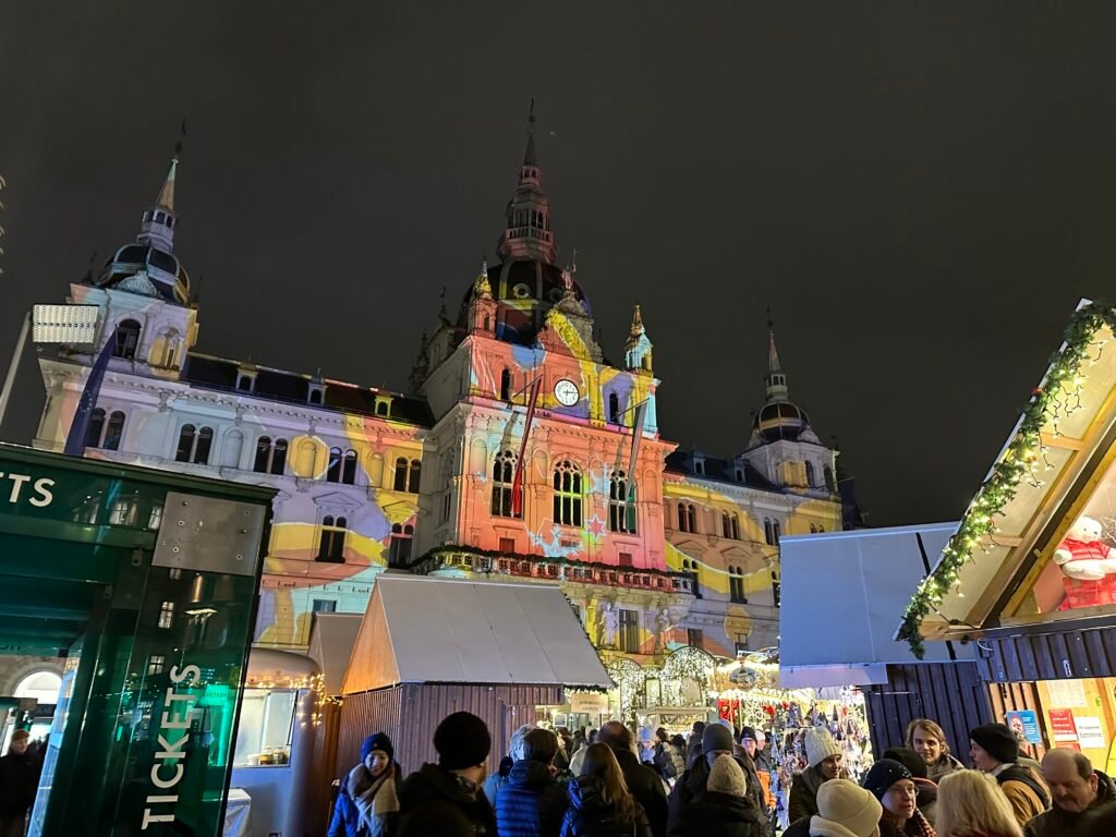 The Grazer Rathaus and the Hauptplatz Christmas Market